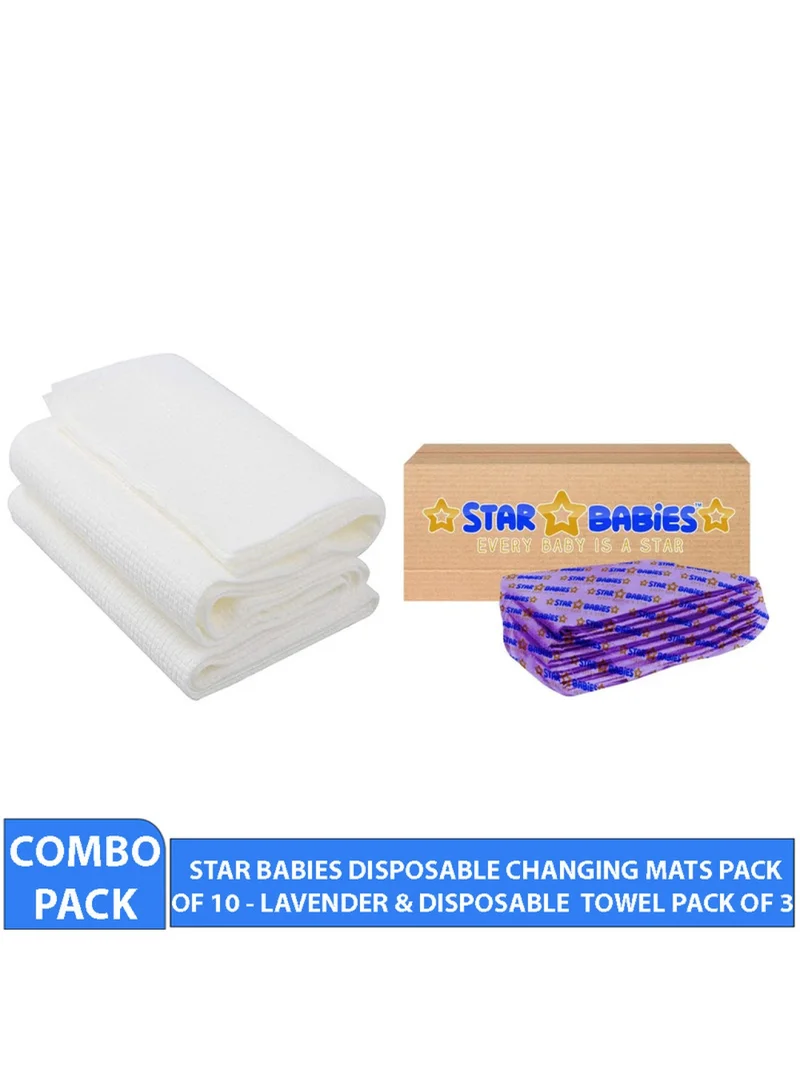 ستار بيبيز Combo Pack Diposable Changing Mat 10Pcs With Disposable Towel Pack Of 3 Lavender